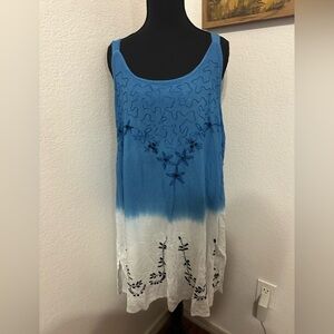 Daisy Island Blue Embroidered Gauzy Blue Ombré Mini Dress - Size L